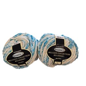 Sensations Bellezza Bellissimo Wool Yarn. 2 skeins. 1.75 oz. Turq & Cream